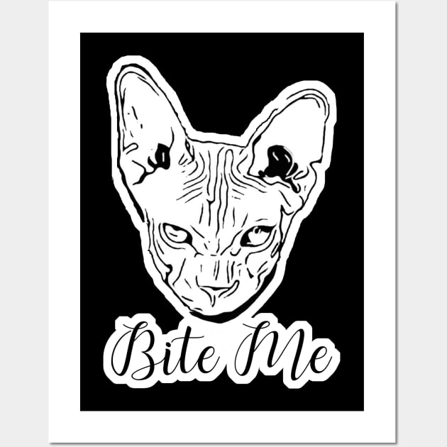 Bite Me Sassy Sphynx Cat Wall Art by aaallsmiles